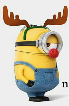 a minion with reindeer antlers on his head and the words merry christmas in front of it