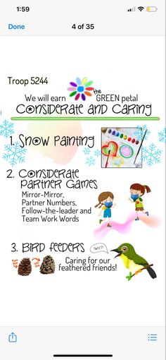 an iphone screen showing the instructions for how to play snow painting with kids and adults