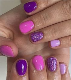 Pink And Purple Nails, Purple And Pink Nails, Purple Gel Nails, Makeup Clown, Makeup Nails Designs, Purple Nail Designs, Dip Nails, Bright Nails