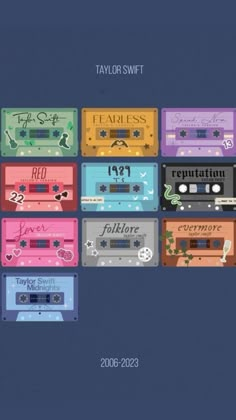 the cover art for taylor swift's album, featuring cassettes in different colors