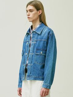 This is a comfortable and casual denim jacket that is made out of high quality cotton 100% fabric. With design detail of regular silhouette, vintage washed fabric, and double stitches detail, it gives a trendy and relaxed look.- Regular silhouette- Side adjuster on the waist- 13oz denim fabric with USA Ring yarn- Vintage washed fabric Oversized Denim Jacket With Patch Pockets For Everyday, Denim Utility Jacket Washed, Medium Wash Washed Denim Jacket In Utility Style, Denim Utility Jacket Washed Style, Everyday Washed Blue Denim Jacket With Pockets, Oversized Washed Blue Denim Jacket With Patch Pockets, Washed Blue Cotton Denim Jacket With Flap Pockets, Washed Denim Blue Utility Jacket, Dark Wash Utility Denim Jacket For Everyday