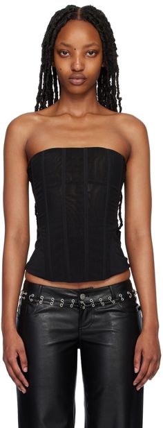 Stretch nylon mesh corset. Boning throughout. · Straight neck · Curved hem · Zip closure at back · Fully lined Supplier color: Black Neck Corset, Corset Boning, Mesh Corset, Cute Fits, Fashion Killa, Black Mesh, Corset Top, Luxury Streetwear, Pretty Outfits