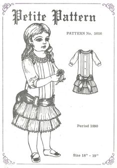 Doll dress sewing pattern size 18" -19"   All uncut pattern pieces are included.  Along with the Instruction sheet.     If you have any questions.  Please email me. I have a LOT of patterns and some of them I have more than one.   So if you need more than one just let me know.  Don't forget to check out my Store for more doll clothes patterns.  :)   * If this pattern is not the right size and if you have the means to  Re-size this pattern yourself.   Just leave me a Note at Checkout and I will i Doll Dress Sewing Pattern, Doll Dress Sewing, Clothes Pattern, Pattern Pieces, Clothes Sewing Patterns, Sewing Pattern Sizes, Dress Sewing Pattern, Dress Sewing, Clothes Patterns