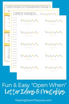 an open letter and numbers worksheet with the words, fun & easy open when letters