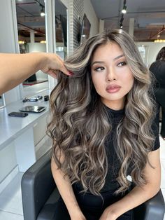 Ash hair color #ashblondebalayage#balayage#brazilblonde#blonde Black Hair Low Light, Black Ash Brown Balayage, Blonde Ash Balayage On Dark Hair, Blonde Sliver Highlights, Light Hair Inspo Color, Ashy Toned Hair, Icy Blonde Balayage On Brown Hair, Pale Skin Blonde Highlights, Partial Balayage Ash Blonde