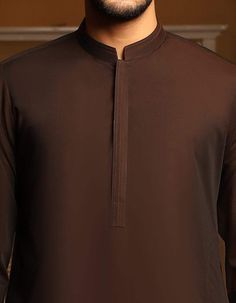 Unstitched Brown Lawn Suit With Dabka Details, Brown Long Sleeve Traditional Wear For Eid, Brown Kurta For Eid, Formal Brown Kurta For Eid, Brown Long Sleeve Traditional Wear With Dabka, Brown Lawn Suit For Eid, Formal Long Sleeve Brown Kurta, Elegant Long Sleeve Brown Kurta, Brown Cotton Kurta With Dabka