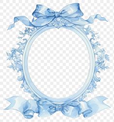 an oval frame with blue ribbon and bow on top, transparent background png clipart