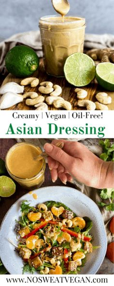 Asian Ginger Salad Dressing, Asian Ginger Salad, Vegan Asian Salad, Salad Dressing Creamy, Vegan Salad Dressing Recipes, Ginger Salad