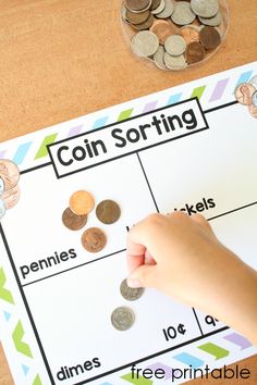 coin sorting activity for kids to practice counting