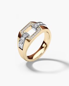 a gold ring with diamonds on it