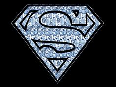 the superman symbol is depicted in blue and white colors on a black background with an intricate pattern