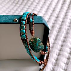 Belove Turquoise Wrap Bracelet Adjustable Leather/Turquoise 20”- 23” Never Worn Original Box Gorgeous Bracelet Adjustable Turquoise Hand Wrapped Jewelry, Adjustable Turquoise Wrap Bracelet, Turquoise Hand Wrapped Wrap Bracelet Gift, Turquoise Wrap Bracelet, Faux Leather Bracelets, Ar Accessories, Gorgeous Bracelet, Walker Boots, Leather Jewelry