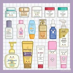 an illustration of many different types of skin care products