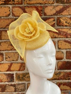 beautiful yellow Sinamay round base fascinator headband with sinamay flowers and centre beads  This beautiful fascinator starts with a round sinamay base that is decorated with sinamay flowers that have pretty bead centres.  The fascinator is attached to a matching colour headband Other colours are available in my Etsy shop Yellow Hair Accessories For Summer Party, Adjustable Yellow Headpiece For Summer, Adjustable Yellow Headpieces For Summer, Adjustable Yellow Summer Headpieces, Gold Headband Fascinator For Summer, Yellow Headband Fascinator, Elegant Yellow Headband Fascinator, Yellow Headband For Summer Wedding, Yellow Flower-shaped Hats For Spring