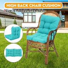 high back chair cushion set in teal blue color with matching cushions for outdoor furniture