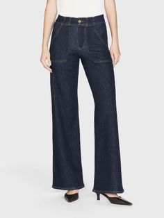 MODERN POCKET JEAN RINSE Modern Flare Jeans For Workwear With Belt Loops, High-waisted Workwear Flare Jeans With Five Pockets, Fall Utility Flare Jeans Full Length, Modern Wide-leg Flare Jeans For Work, Dark Wash Relaxed Fit Flare Jeans For Work, Modern Dark Wash Flare Jeans For Work, Relaxed Fit Dark Wash Flare Jeans For Work, Dark Wash Wide Leg Pants For Work, Modern Jeans With Pockets For Business Casual