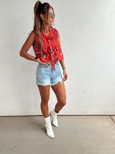 Paisley Print Bow Vest Round Neck Front Bow Crop Vest Bandana Top Outfit, Red Bandana Top, Tie Vest, Bandana Top, Crop Vest, Red Bandana, Cropped Vest, Activewear Sets