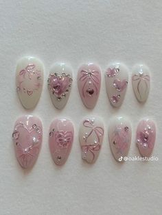 Cute Korean Style Nails, Pink Bow Nail Designs, Nails Ideas Coquette, Nail Art Simple Pink, Bow Design Nails, Nail Designs Coquette, Pink Korean Nails, Simple Pink Nail Designs, Girly Pink Nails