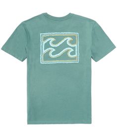 From Billabong, this T-shirt features: Crew necklineShort sleevesGraphic artwork on the chest and backHeat seal neck labelSide seam flag labelPullover constructionCotton Machine wash/tumble dryImported. Green Graphic Tee With Back Print, Wave Graphic, Shirt Inspiration, Technical Illustration, Culture Clothing, Boys Summer, Summer Icon, Men Stylish Dress, Surf Style