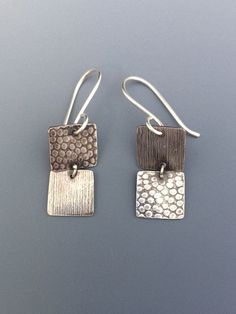 Geometric Minimalist Square Dangle Earrings asymmetrical mixed texture silver Modern Hammered Rectangular Earrings, Modern Square Nickel-free Earrings, Nickel-free Square Minimalist Earrings, Square Nickel-free Earrings For Everyday, Nickel-free Square Earrings For Everyday Wear, Minimalist Square Nickel-free Earrings, Everyday Square Nickel-free Earrings, Handmade Square Minimalist Earrings, Modern Hypoallergenic Square Earrings