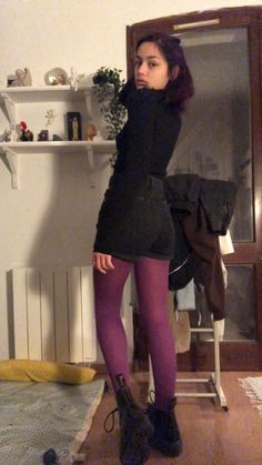 Shorts Tights Boots Outfit, Pink Tights Outfit Aesthetic, Outside Date Outfit, Tights Aesthetic Outfits, Twee Aesthetic Outfit 2014, Twee Fashion Aesthetic, Skirts And Tights Outfit, Red Socks Outfit, Coloured Tights Outfit