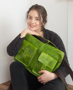 Laptop Bag Woman Leather Bag Green Bag Leather Laptop Tote - Etsy Green Bag With Laptop Sleeve For Daily Use, Large Capacity Green Laptop Bag For Daily Use, Green Rectangular Laptop Bag For Daily Use, Green Rectangular Laptop Bag For On-the-go, Rectangular Laptop Bag With Leather Handles For On-the-go, Cute Messenger Bags, Sling Bags Women, Leather Laptop Tote, Leather Work Bag