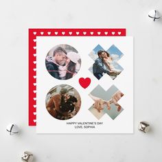 a valentine's day card with photos and hearts