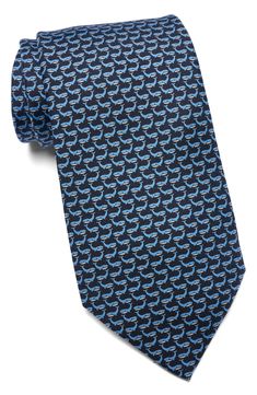 Whales cavort on an Italian-crafted silk tie to bring a bit of understated whimsy to your business attire. 100% silk Dry clean Made in Italy Blue Silk Suit And Tie Accessories For Work, Blue Silk Tie For Workwear, Blue Silk Ties For Work, Silk Ties For Work, Designer Workwear Ties, Mens Neckties, Mens Tie, Printing Design, Neck Ties