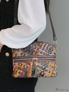 Bird in Bag - Fashionable Leather Fringed Crossbody Shoulder Bag with Multicolor Cowhide Accents, Handcrafted Retro Womens Bag with Randomly Matched Woven Detail Multicolor Leather Bags With Zipper Closure, Trendy Multicolor Shoulder Bag For Fall, Multicolor Fall Bags For Daily Use, Multicolor Rectangular Shoulder Bag For Fall, Multicolor Daily Use Bags For Fall, Multicolor Satchel Bag For Fall, Multicolor Fall Satchel Bag, Multicolor Bags With Leather Handles For Fall, Multicolor Satchel Shoulder Bag With Mobile Phone Pocket