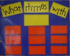 a blue and orange bulletin board with words that read, what's phyrnes with?