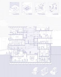 an architectural drawing shows the floor plan for a house with multiple floors and several rooms