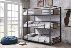 Lilah Triple Bunk Bed - Metal Frames Tiny Bunk Room, Black Metal Bunk Beds, Unique Bunk Beds, Single Bedding, Bunk Bed Plans, Triple Bunk Beds, Triple Bunk Bed, Triple Bunk, Bunk Rooms