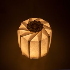 Frameless Japanese table lamp crafted with traditional Kyo-hyogu and origami techniques, featuring a unique illuminated origami pattern. Japanese Diy Decorations, Paper Lampshade Diy, Origami Room Decor, Japanese Lights, Origami Light, Laser Cut Lamp, Paper Table Lamp, Origami Lantern, Japanese Lighting