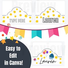 edit name tags with stars and cupcakes