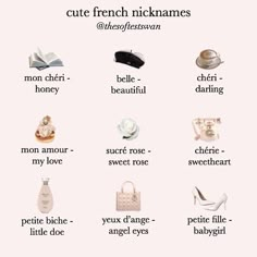 the different types of shoes and purses in french