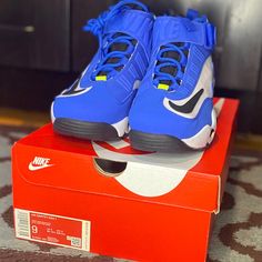 Brand New In Good Condition Size 9 Blue Synthetic Nike Air Max For Sports, Blue Nike Air Max With Synthetic Material, Blue Nike Air Max With Cushioning, Blue Synthetic Nike Air Max With Cushioning, Blue Synthetic Nike Air Max Sporty Sneakers, Blue Synthetic Nike Air Max Sporty Shoes, Blue Nike Air Max High-top Shoes, Blue Nike Air Max With Branded Insole, Blue Nike Air Max With Boost Midsole