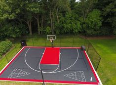 an overhead view of a basketball court in the backyard