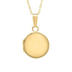 A plain polished 14K yellow gold round baby locket on a 14K yellow gold rope chain necklace. Locket: 18 x 11mm Chain length: 13" Round Locket Necklace, Necklace Locket, Round Locket, Gold Rope Chains, Rope Chain Necklace, Locket Necklace, Rope Chain, Chain Lengths, Chain Length