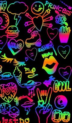 a bunch of different colored stickers on a black background