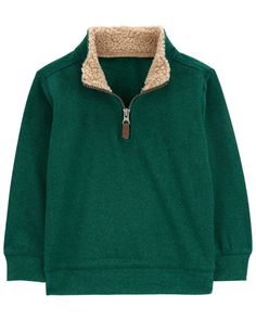 Designed with a half-zip design and faux shearling-lined collar, this cozy sweater is a holiday essential. Fleece Tops For Cold Weather, Winter Half-zip Sweatshirt With Ribbed Collar, Winter Half-zip Tops With Ribbed Collar, Fleece Half-zip Top With Fleece Lining, Half-zip Fleece Top With Fleece Lining, Cozy Tops With Fleece Lining For Cold Weather, Cozy Fleece Sweater With Ribbed Collar, Toddler Boy Sweater, Baby Boy Sweater