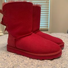 Hot Pink Exotic Scales Bailey Bow Boots With Dyed Wool Interior Super Cozy And Warm Women’s Size 7/Girls Size 5 And Barely Worn :) Original Box Included Cross-Listed, Comment Before Buying!! Bow Boots, Bailey Bow, Interior Color, Womens Uggs, Ugg Shoes, Colorful Interiors, Scales, Rain Boots, Hot Pink