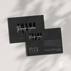 two thank cards with the words thank you