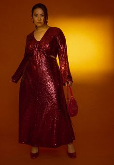 Sequin Maxi Dress With Cutout Plus Size Holiday Outfits, Cherry Coded, Cherry Lady, Dress For Chubby, Red Inspiration, Deep Red Dress, Latest Winter Fashion, Pinterest Predicts, Trends 2025