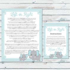 an elephant themed baby shower is shown in this blue and white printable bookmark