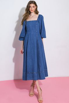 Spring Denim Dress With Square Neck, Square Neck Denim Dress, Spring Square Neck Denim Dress, Square Neck Medium Wash Denim Dress, Medium Wash Denim Dress With Square Neck, Blue Square Neck Denim Dress For Spring, Spring Denim Dress With Square Neck In Medium Wash, Spring Medium Wash Denim Dress With Square Neck, Spring Medium Wash Square Neck Denim Dress