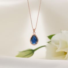 Sapphire Necklace in gold, a timeless piece that exudes elegance. Adorned with a mesmerizing blue minimalist Sapphire teardrop, this September birthstone necklace is perfect for adding a touch of sophistication to any outfit. Crafted with meticulous attention to detail, this jewelry piece is sure to make a lasting impression. Handmade High quality 925 sterling silver unique handcraft for you with Free gift package TECHNICAL INFORMATION - Pendant height:  0.64 inches (16mm) - Pendant width:  0.32 Elegant Blue Teardrop Necklace, Elegant Teardrop Birthstone Drop Necklace, Sapphire Drop Necklace For Anniversary, Elegant Blue Teardrop Drop Necklace, Sapphire Teardrop Pendant Necklace For Formal Occasions, Formal Sapphire Teardrop Necklace, Elegant Blue Drop Necklaces, Formal Sapphire Drop Necklaces, Classic Blue Pear-shaped Necklace