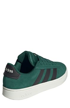 Suede leather adds a classic touch to this tennis-inspired sneaker with modern tech to keep you moving comfortably from day to day. Leather and synthetic upper/textile lining/rubber sole Imported Adidas Sneakers With Synthetic Material, Adidas Logo Leather Sneakers For Athleisure, Green Leather Athleisure Sneakers, Adidas Synthetic Skate Shoes With Branded Insole, Green Urban Style Synthetic Skate Shoes, Adidas Leather Skate Shoes With Branded Insole, Green Synthetic Skate Shoes With Contrast Sole, Green Skate Shoes With Contrast Sole, Adidas Leather Skate Shoes With Cushioned Footbed