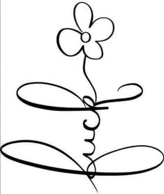 a black and white drawing of a flower with the word love written in cursive writing