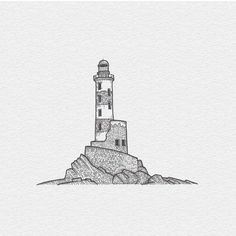 a drawing of a lighthouse on top of a hill