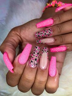 Pink Leopard Nails, Short Coffin Nails Designs, Neon Pink Nails, Cute Summer Nail Designs, Cute Nail Art Designs, Nails Now